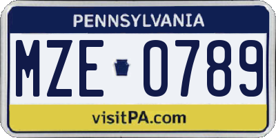 PA license plate MZE0789