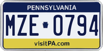PA license plate MZE0794