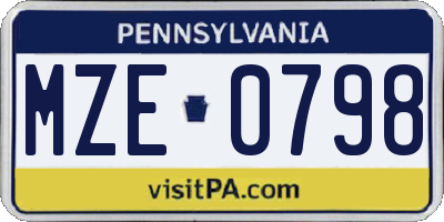 PA license plate MZE0798