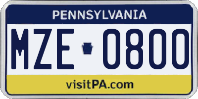 PA license plate MZE0800