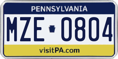 PA license plate MZE0804