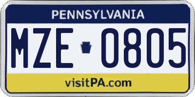 PA license plate MZE0805