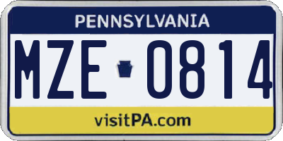 PA license plate MZE0814