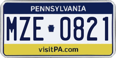 PA license plate MZE0821