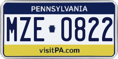 PA license plate MZE0822