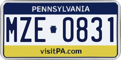 PA license plate MZE0831