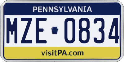 PA license plate MZE0834