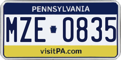 PA license plate MZE0835