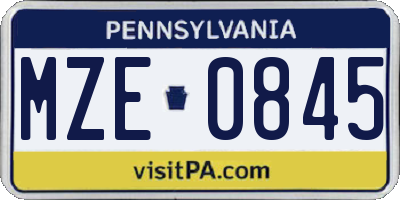 PA license plate MZE0845