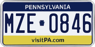 PA license plate MZE0846