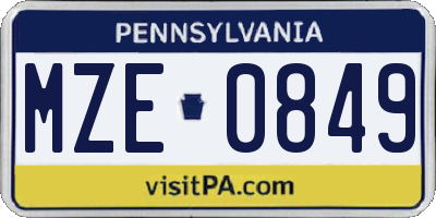 PA license plate MZE0849