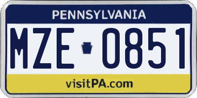 PA license plate MZE0851