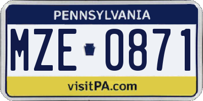 PA license plate MZE0871