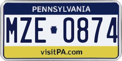 PA license plate MZE0874