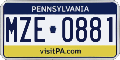 PA license plate MZE0881
