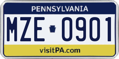 PA license plate MZE0901