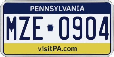PA license plate MZE0904