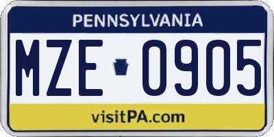 PA license plate MZE0905