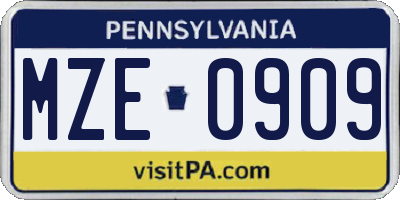 PA license plate MZE0909