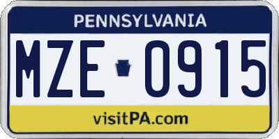 PA license plate MZE0915