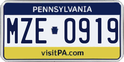 PA license plate MZE0919