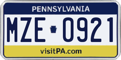 PA license plate MZE0921