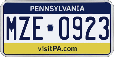 PA license plate MZE0923