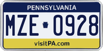 PA license plate MZE0928