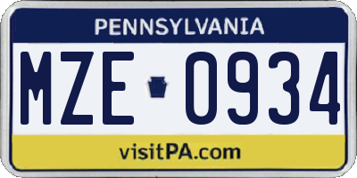 PA license plate MZE0934