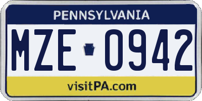 PA license plate MZE0942