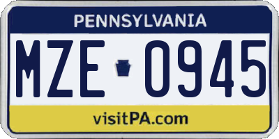 PA license plate MZE0945