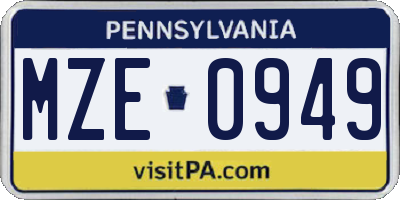 PA license plate MZE0949