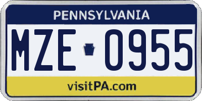PA license plate MZE0955