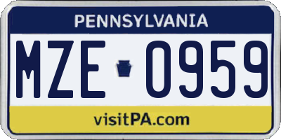 PA license plate MZE0959