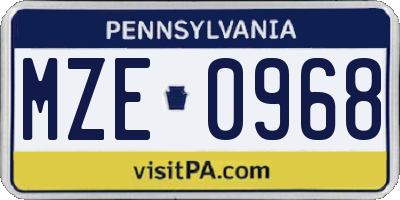 PA license plate MZE0968