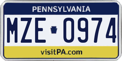 PA license plate MZE0974