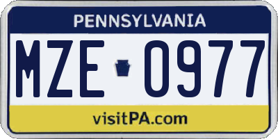 PA license plate MZE0977