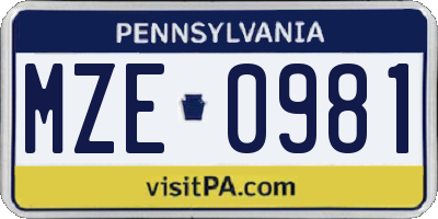 PA license plate MZE0981