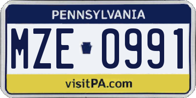 PA license plate MZE0991