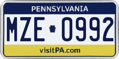 PA license plate MZE0992