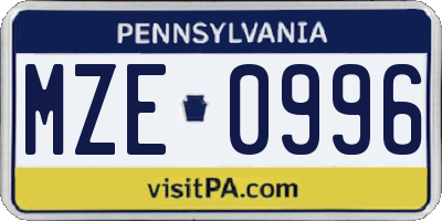 PA license plate MZE0996