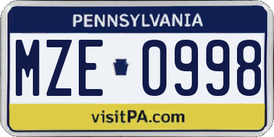 PA license plate MZE0998