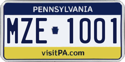 PA license plate MZE1001