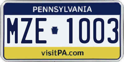 PA license plate MZE1003