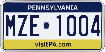 PA license plate MZE1004