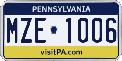 PA license plate MZE1006