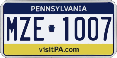 PA license plate MZE1007