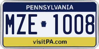 PA license plate MZE1008