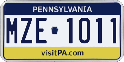 PA license plate MZE1011