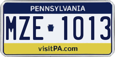 PA license plate MZE1013